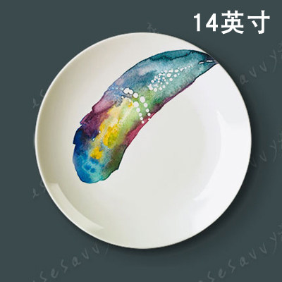14英寸手绘羽毛装饰盘 北欧现代风格客厅餐厅盘子墙饰挂盘陶瓷盘