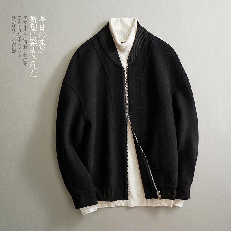 新款双面毛呢韩版夹克短款男士棒球领羊毛外套F1823*P335控558图片
