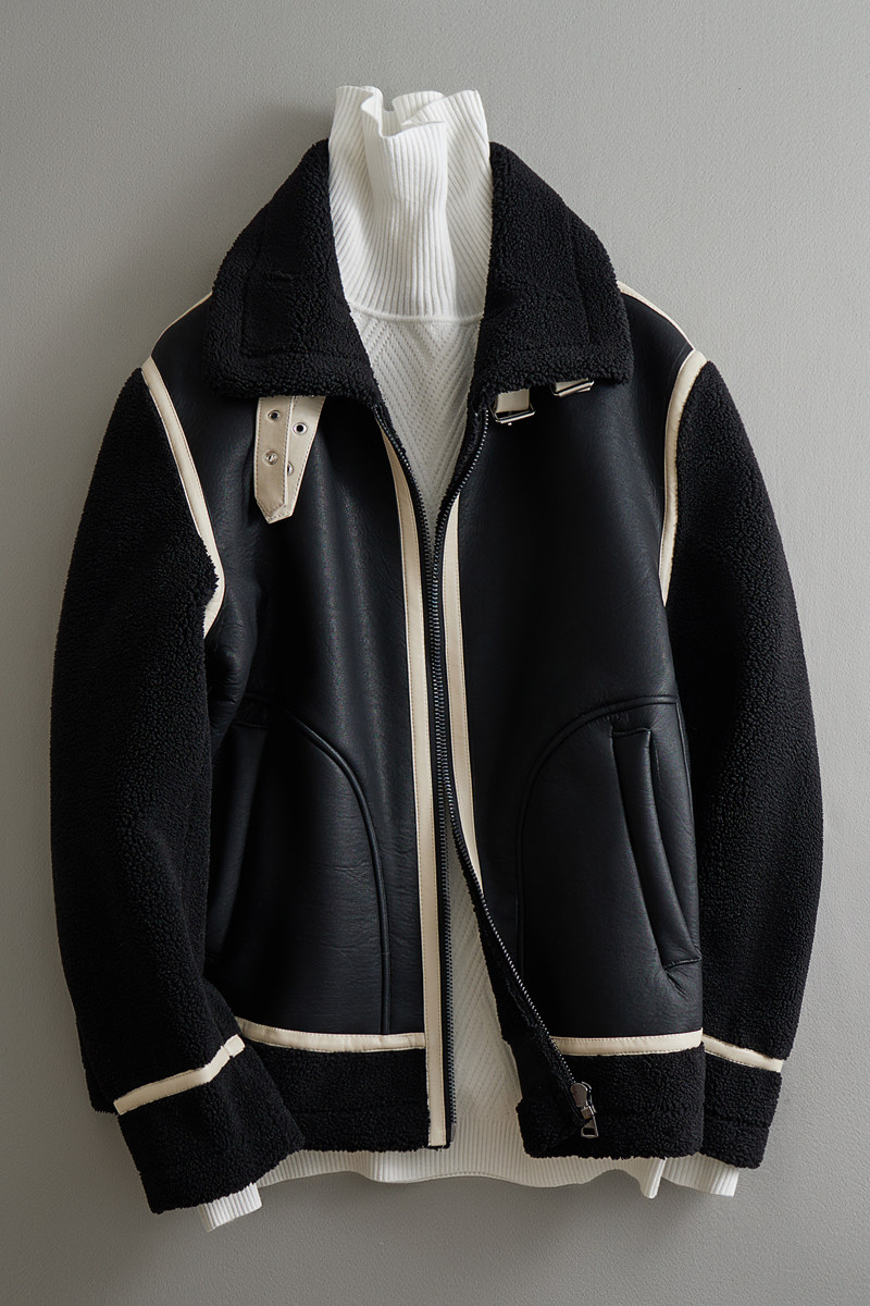2025新款皮毛一体机车服外套休闲短款翻领男士夹克F525*P265控399,男装夹克,电商D221(原钱塘6000)