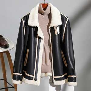 新款休闲皮毛一体机车服男外套加厚抗寒颗粒绒皮衣F518*P265控399，男装皮衣，电商D221(原钱塘6000)