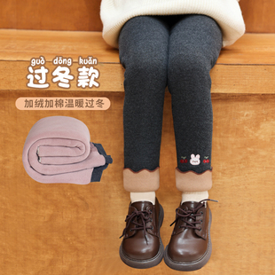 子女宝宝棉裤 英国DHWA女童加绒加厚打底裤 一体绒儿童保暖外穿长裤