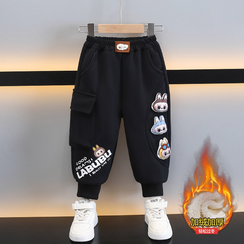 英国DHWA男童加绒裤子秋冬款儿童痞帅运动卫裤小男孩冬季休闲长裤