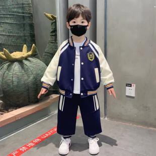 英国DHWA男童春秋装套装洋气儿童棒球服外套男宝痞帅夹克外套套装