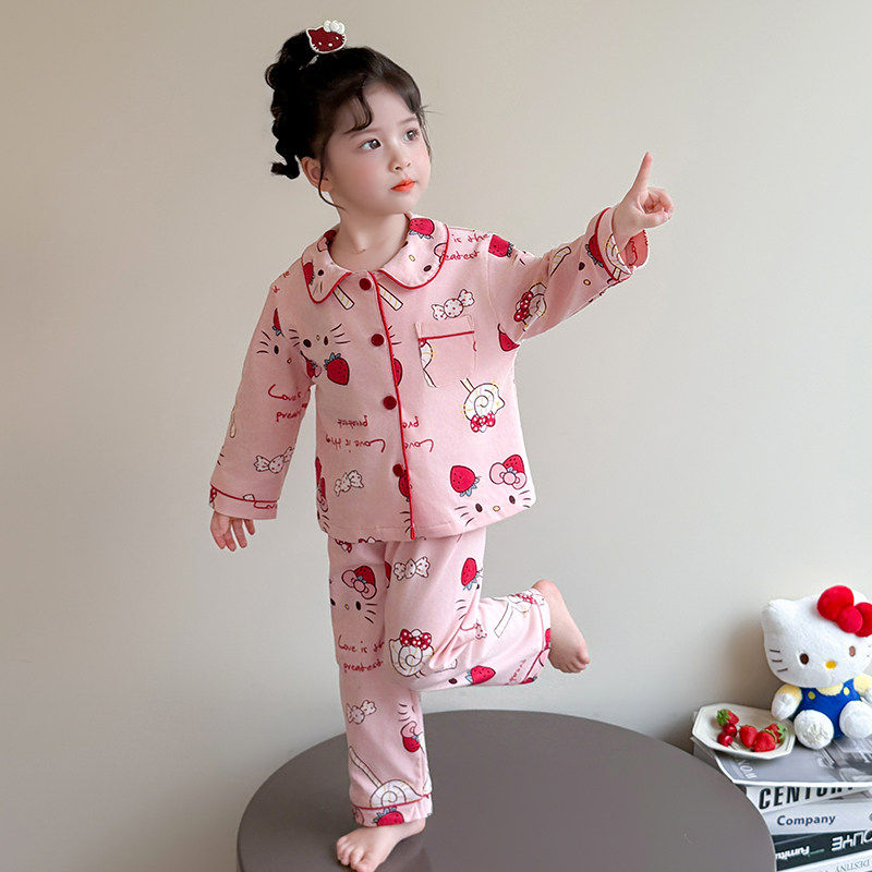 英国DHWA女童睡衣裤套组小童宝宝长袖长裤开衫翻领休闲可爱家居服