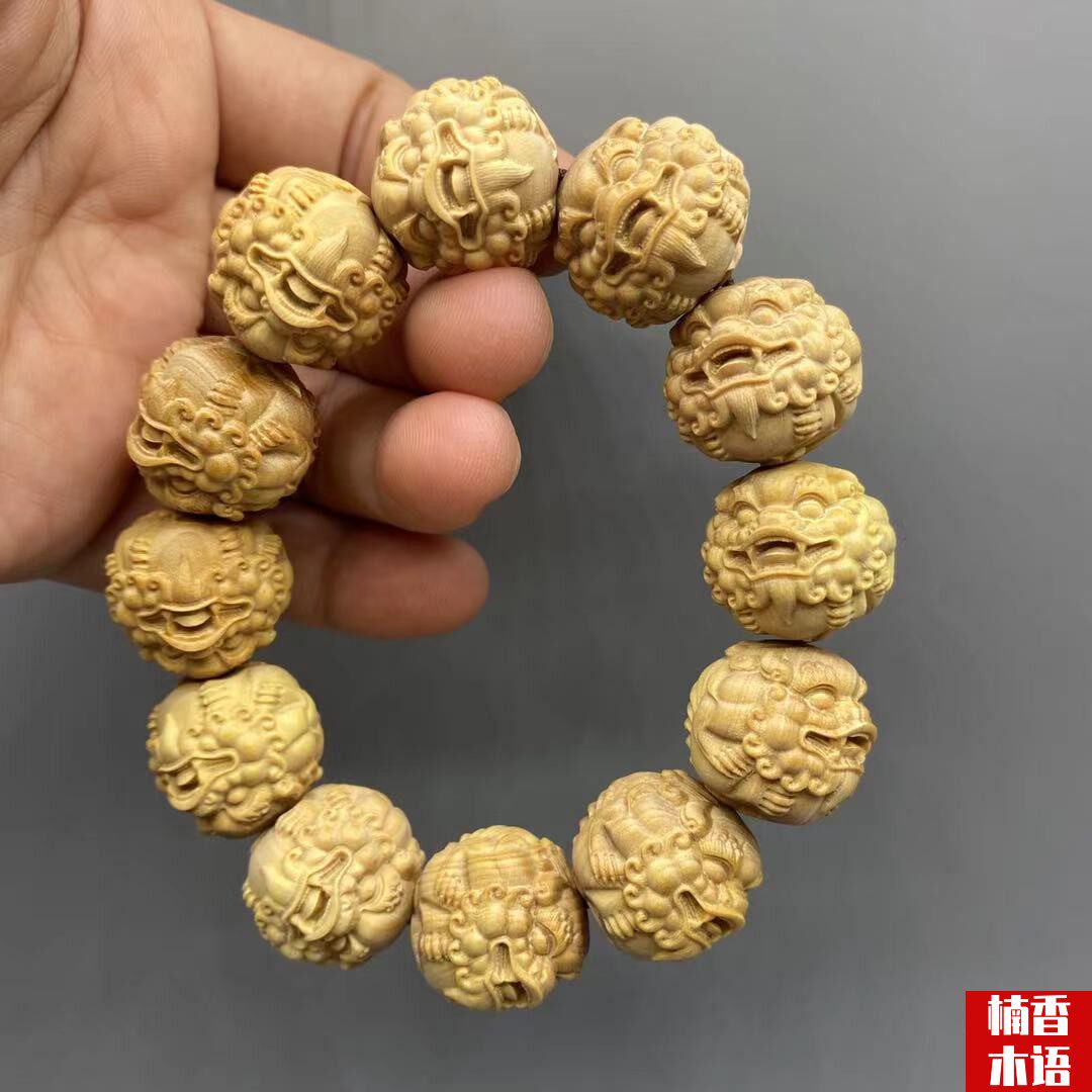 小叶黄杨崖柏木雕刻貔貅十二生肖手串实木动物佛珠盘玩送礼长辈