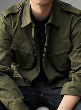 阿美咔叽二战TCU丛林夹克男春秋美式复古军绿色多口袋工装外套男