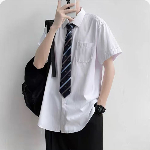 乱古白色长袖衬衫男宽松领带套装DK学生毕业服短袖休闲工作服衬衣