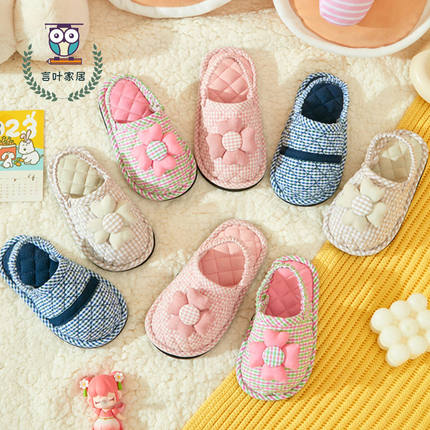 新款儿童棉拖鞋秋冬1-2-3岁纯棉包头布底居家室内静音保暖木地板