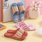 新款 格子静音 春秋室内家用地板拖鞋 韩版 纯棉布艺加厚布底情侣拖鞋