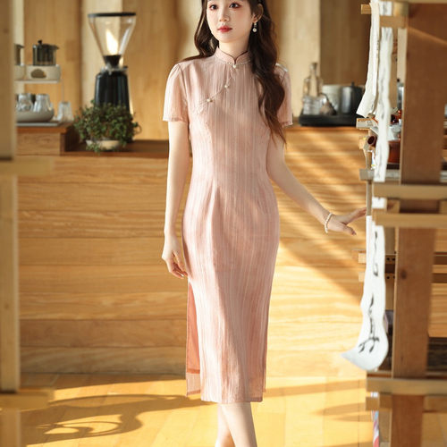 民国千金大小姐洋装粉色旗袍连衣裙夏季新中式宝宝周岁宴妈妈礼服