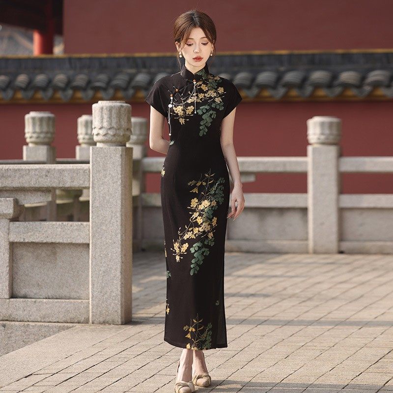 海派旗袍老上海风民国风大小姐高档春夏款长款走秀老上海军阀太太图片