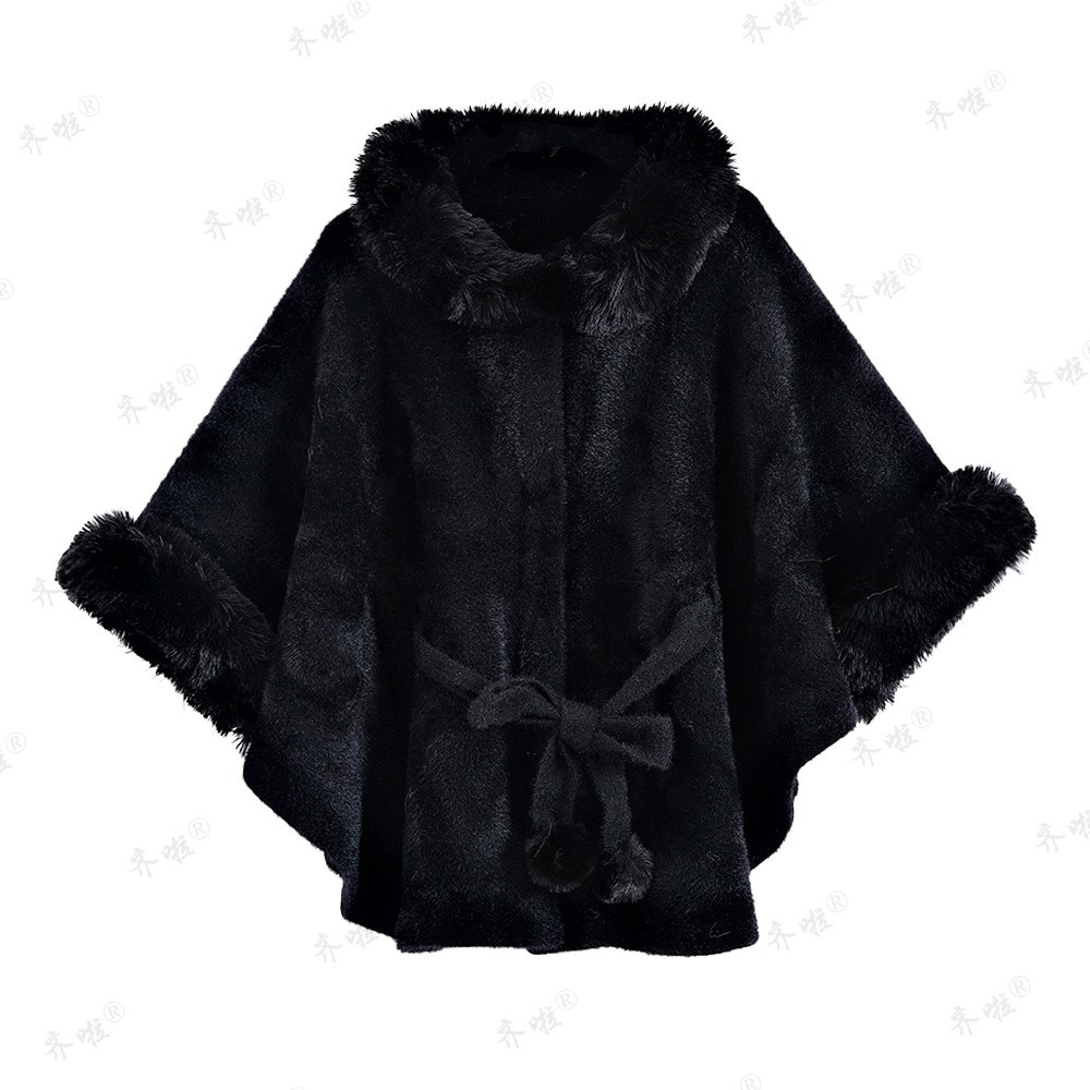 黑色披风百搭复古文艺气质大毛领旗袍披肩外搭带袖斗篷外套女秋冬