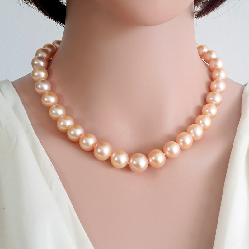 珍珠鸟珠宝 超大11-12mm粉色淡水珍珠项链正圆强光送妈妈礼物正品
