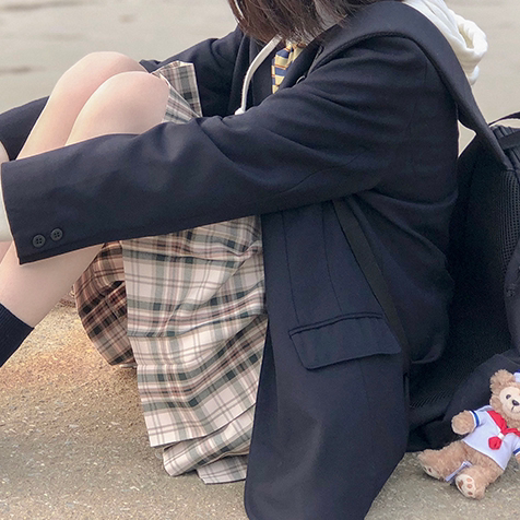 【梗豆物语】甜美清新奶茶girl*白桃乌龙*jk制服学院百褶格子裙