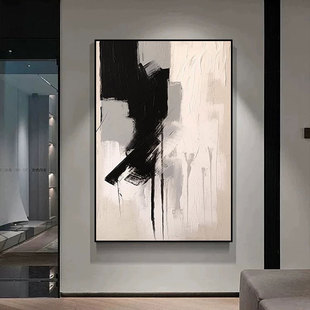 芬奇诧寂风客厅装饰画大芬村现代简约意式油画抽象玄关肌理感壁画