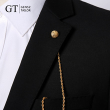 GT绅诚【镀金】西服驳头链西装胸针胸花领链插花眼不锈钢礼盒包装