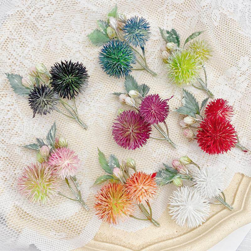 仿真绿植蓝刺头塑料假花DIY花环配件园林装饰摆放花艺 簪花喜糖盒