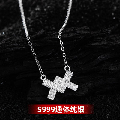 银十字链S999纯银几何麻绳项链