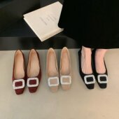 鞋 绒面一跟 水钻韩版 子浅口单鞋 脚蹬气质方头奶奶通勤低仙女鞋