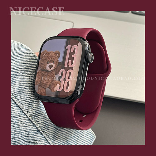 韩系ins小众新勃艮第酒红表带适用于苹果iwatch12代s11/s10简约se