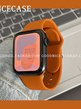 ins超火复古橙色软硅胶表带s9适用s10苹果iwatchs11代SE运动Ultra