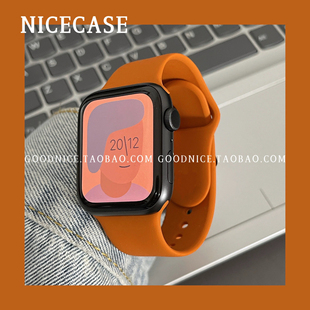 ins超火复古橙色软硅胶表带适用苹果iwatch8765代SE运动Ultra新款