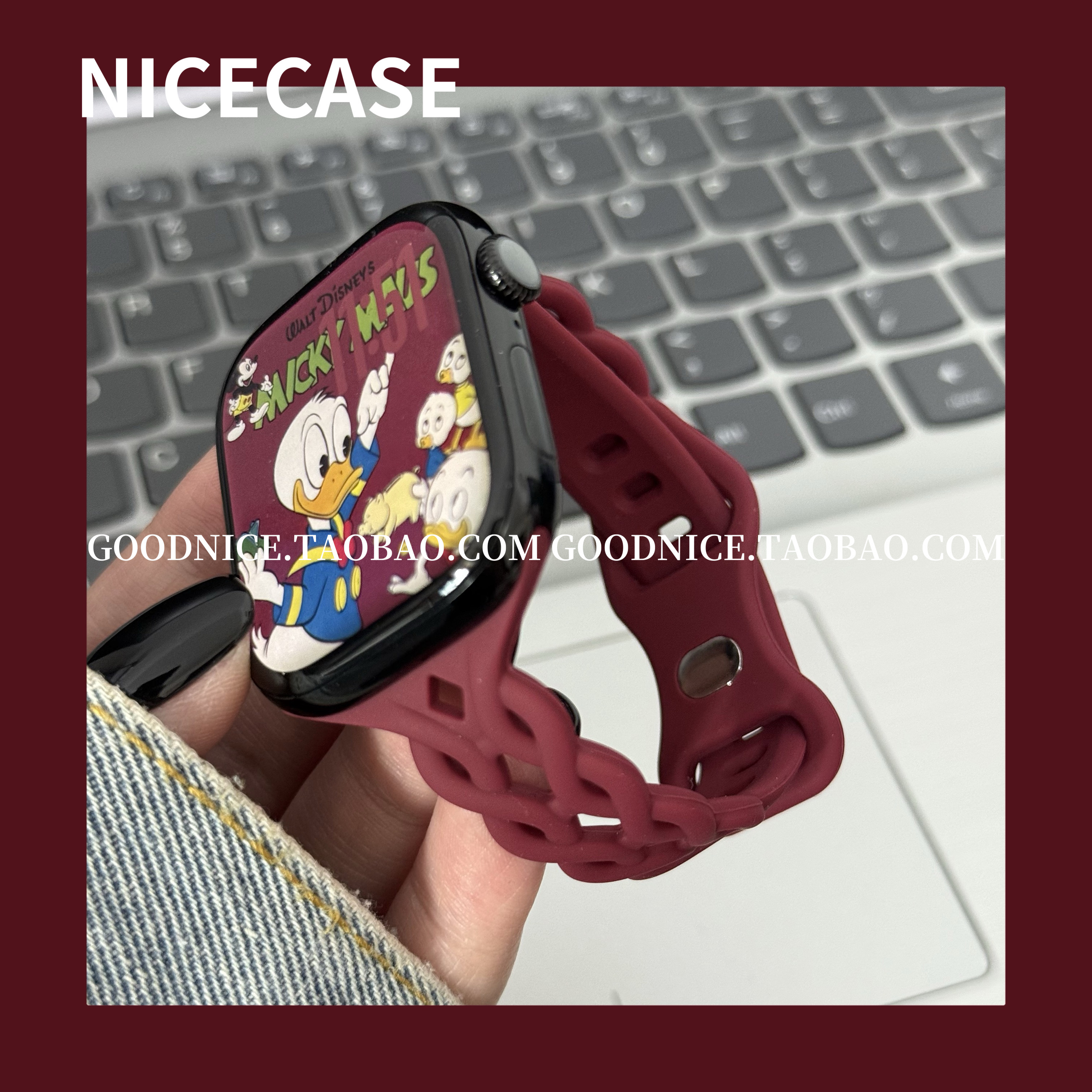 高级感新酒红小蛮腰缕空表带适用苹果手表applewatch10代s9舒适se
