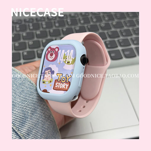 NICECASE复古粉蓝表带软壳适用s11苹果iwatchs10代se拼色ultra新