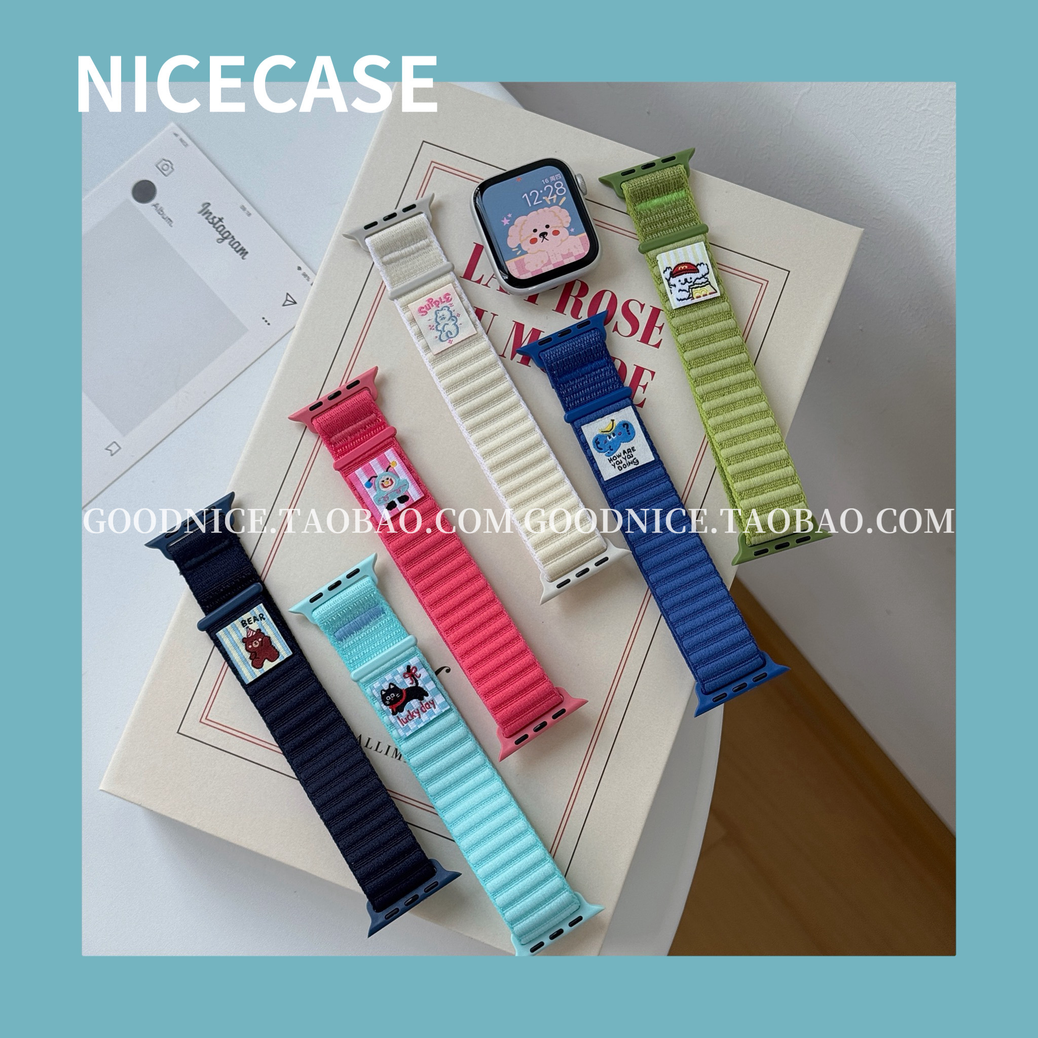 NICECASE可爱卡通标签尼龙回环表带适用苹果手表iwatchs11代s10s9