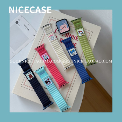 NICECASE可爱卡通标签尼龙回环表带适用苹果手表iwatchs11代s10s9