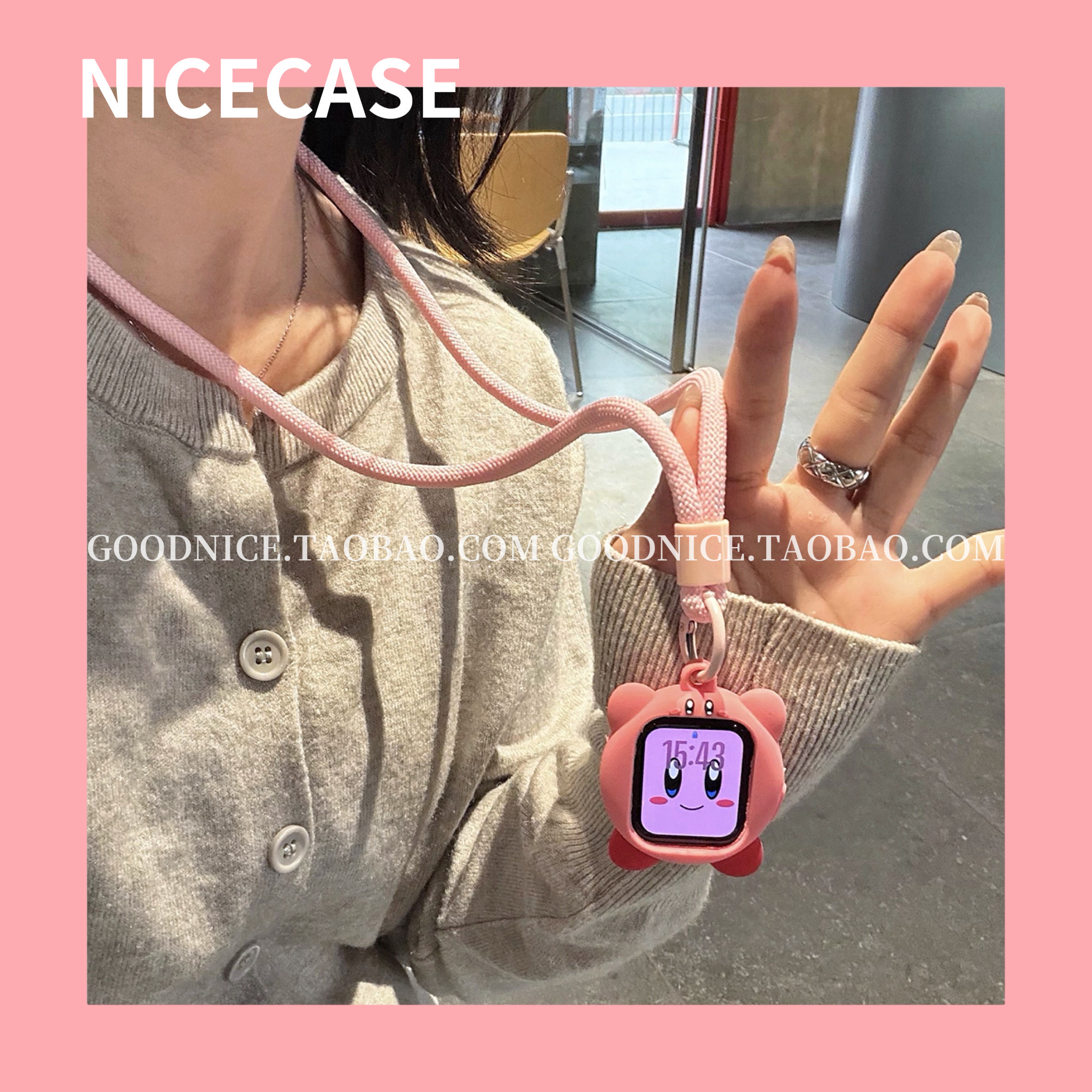 NICECASE可爱粉红卡通硅胶表壳挂绳适用苹果iWatchS11代S10/ultra