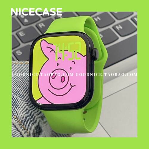 适用2025新款荧光绿运动硅胶表带适用苹果iwatchs10代s9876se时髦