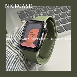 NICECASE复古小众军绿色硅胶表带适用苹果s11手表iwatch9代SE s10