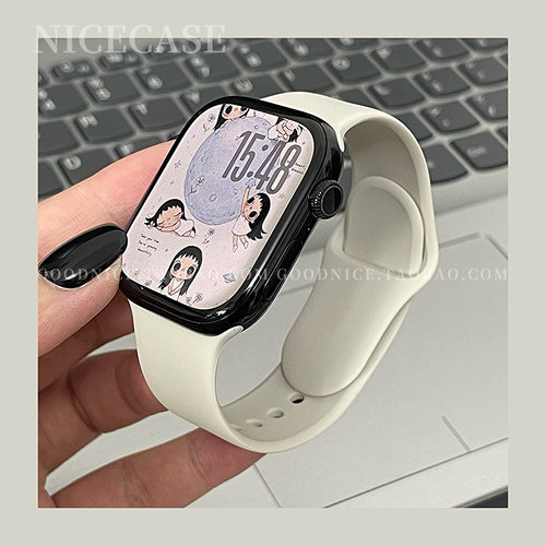 高级感简约复古新浅白运动硅胶表带适用苹果iwatchs11代s10s987se