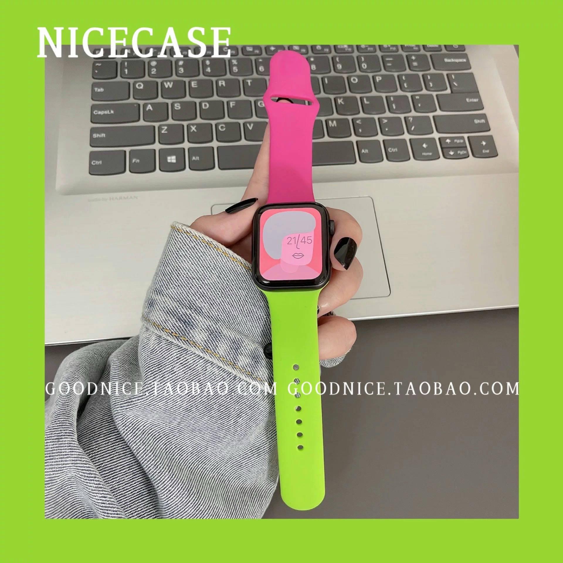 《2条装》ins超火拼色运动硅胶表带适用苹果AppleWatchs10代s98se