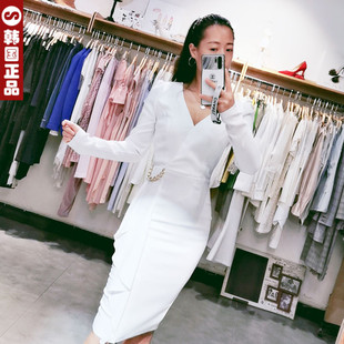 现货韩国东大门秋款名媛气质优雅小香风西装连衣裙礼服裙包臀长袖