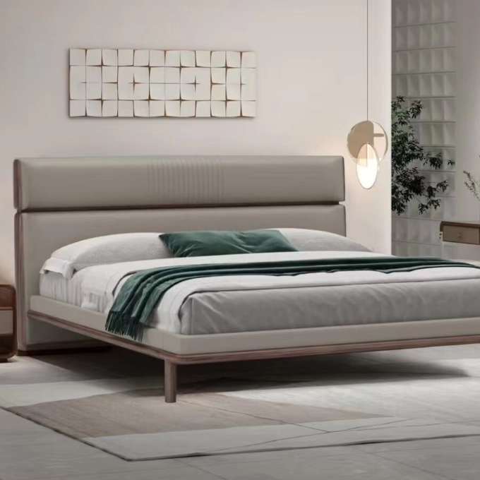 新款意大利黑胡桃实木床简约轻奢主卧宽屏双人床设计师来样定制