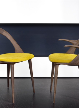 现货北美黑胡桃实木扶手椅意式极简porada家具酒店接待沙发椅定制