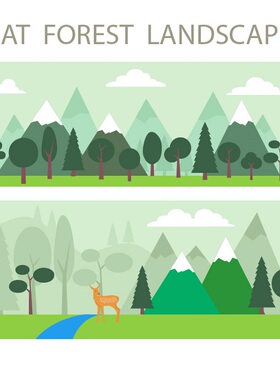 an/flash/ai森林植物树山云朵卡通插画MG动画扁平化矢量素材