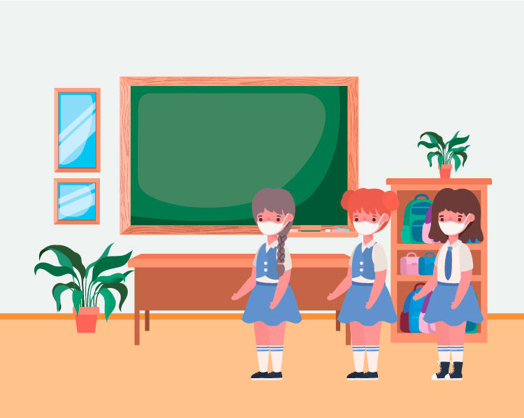 ai动画矢量素材an可用教室黑板书包唱歌跳舞学生幼儿园场景插画