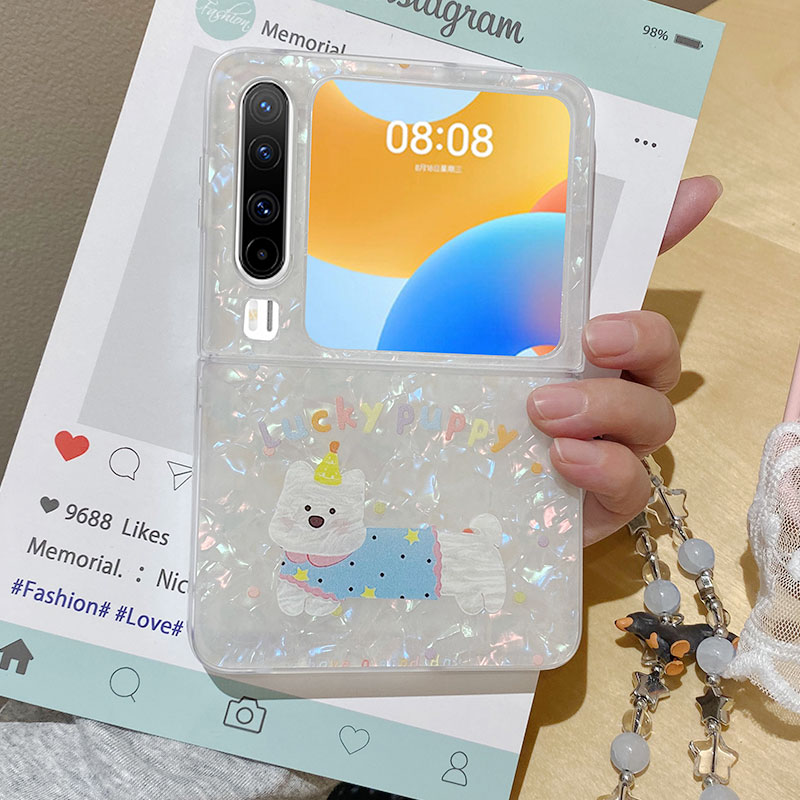 适用华为puraX手机壳Pocket2三星ZFlip7/6/5折叠屏ins贝壳纹卡通西高地小狗OPPOFindN3Flip小米MIXFlip2套