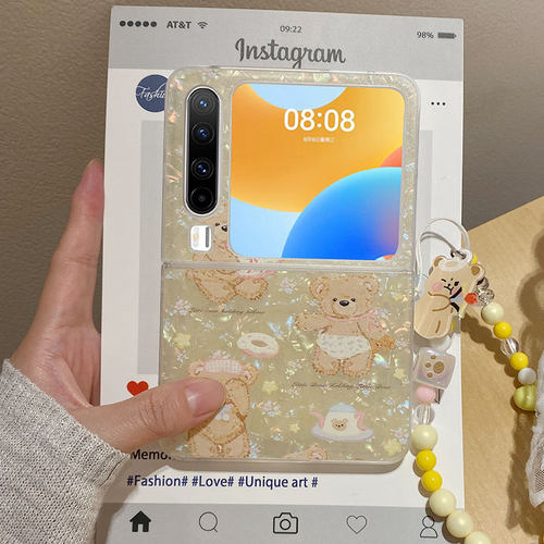 ins小清新贝壳纹甜甜圈小熊适用华为puraX手机壳Pocket2三星ZFlip7/6/5折叠屏OPPOFindN3Flip小米mixflip套女