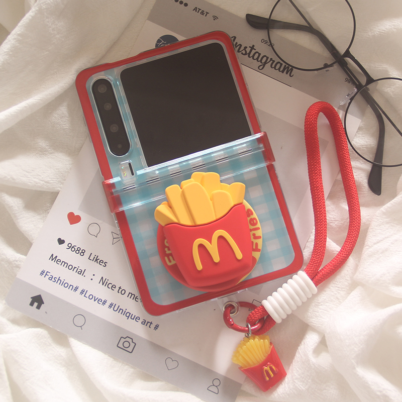 ins韩系蓝格子立体M记薯条适用华为puraX手机壳Pocket2磁吸支架小米MIXFlip折叠屏OPPOFindN3Flip保护套男女