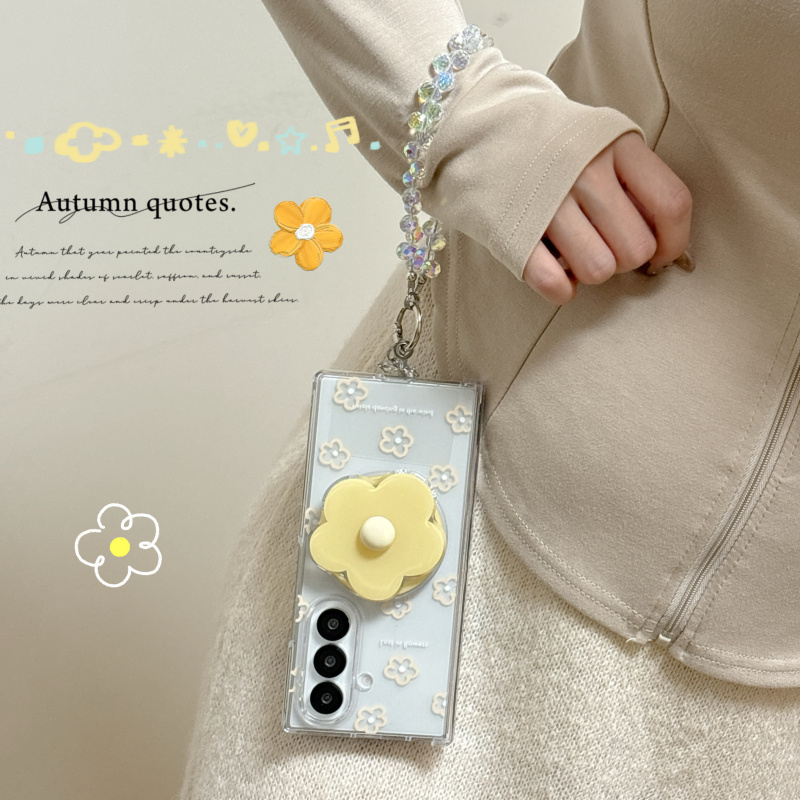 韩系ins小清新简约黄色小碎花适用三星FOLD7手机壳fold5折叠屏磁吸支架FOLD6全包中轴保护套女款手链