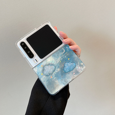 ins韩系云朵月亮适用华为puraX手机壳pocket2小米MIXFlip折叠屏OPPOFindN3Flip滴胶亮片三星zflip7/6/5保护套