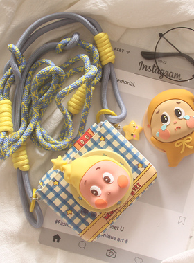 韩风蓝格子卡通可爱立体星星人适用华为puraX手机壳摩托罗拉Razr60/Razr50折叠屏三星zflip7/6/4磁吸支架套女