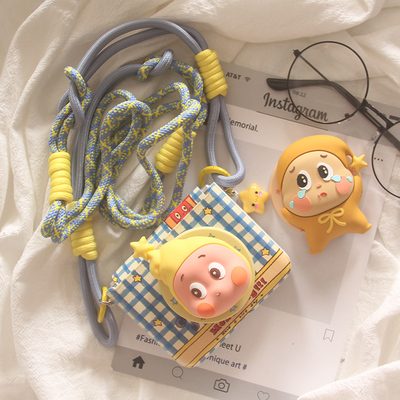 韩风蓝格子卡通可爱立体星星人适用华为puraX手机壳摩托罗拉Razr60/Razr50折叠屏三星zflip7/6/4磁吸支架套女