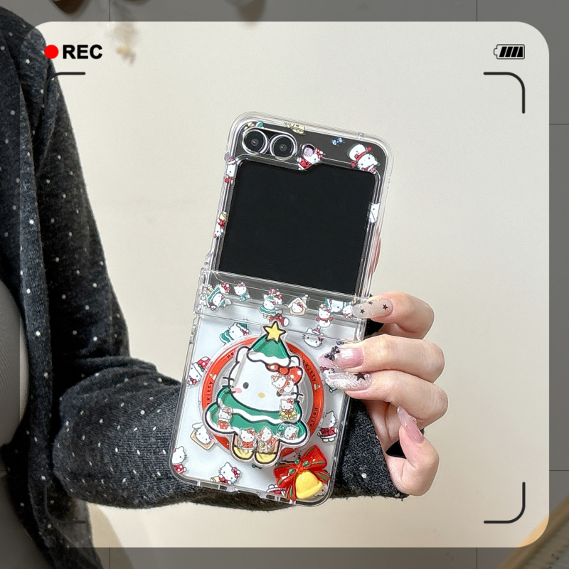 ins韩系卡通可爱圣诞树KT猫适用三星GalaxyZFlip7手机壳创意新款zflip6磁吸支架手链zflip5全包防摔保护套女