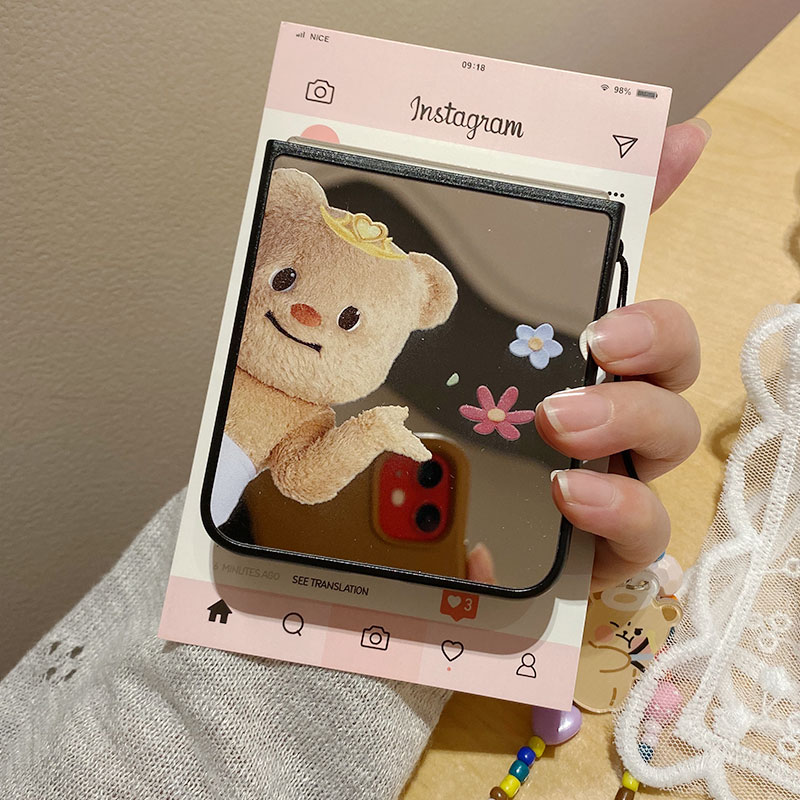 适用华为PuraX手机壳Pocket2韩风ins镜子卡通奶黄小熊OPPOFindN3Flip折叠屏三星ZFlip7/6/5/4小米mixflip2套