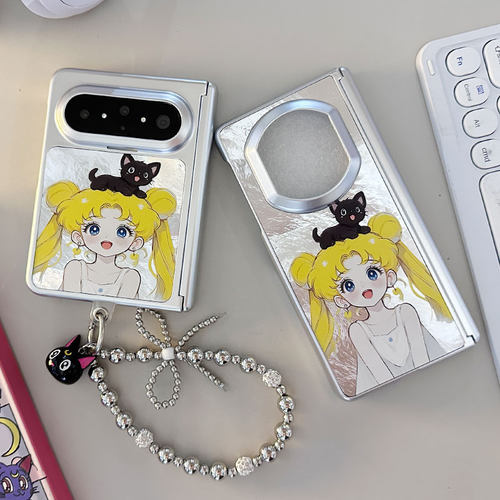 ins卡通黑猫美少女适用华为MATEX7手机壳x5/X3典藏版OPPOFindN6折叠屏vivoXFold5荣耀Magic V6保护套网红款女
